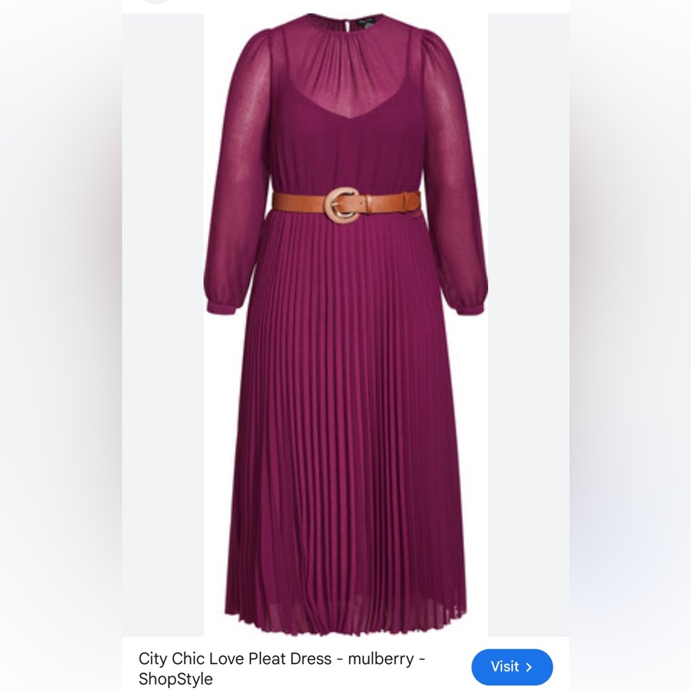 City Chic Mulberry Pleated Long-Sleeve Midi Dress